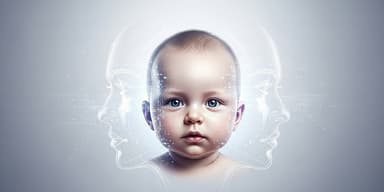 Digital portrait of a baby's face, blending features from two subtly visible parent outlines, against a clean, futuristic background.